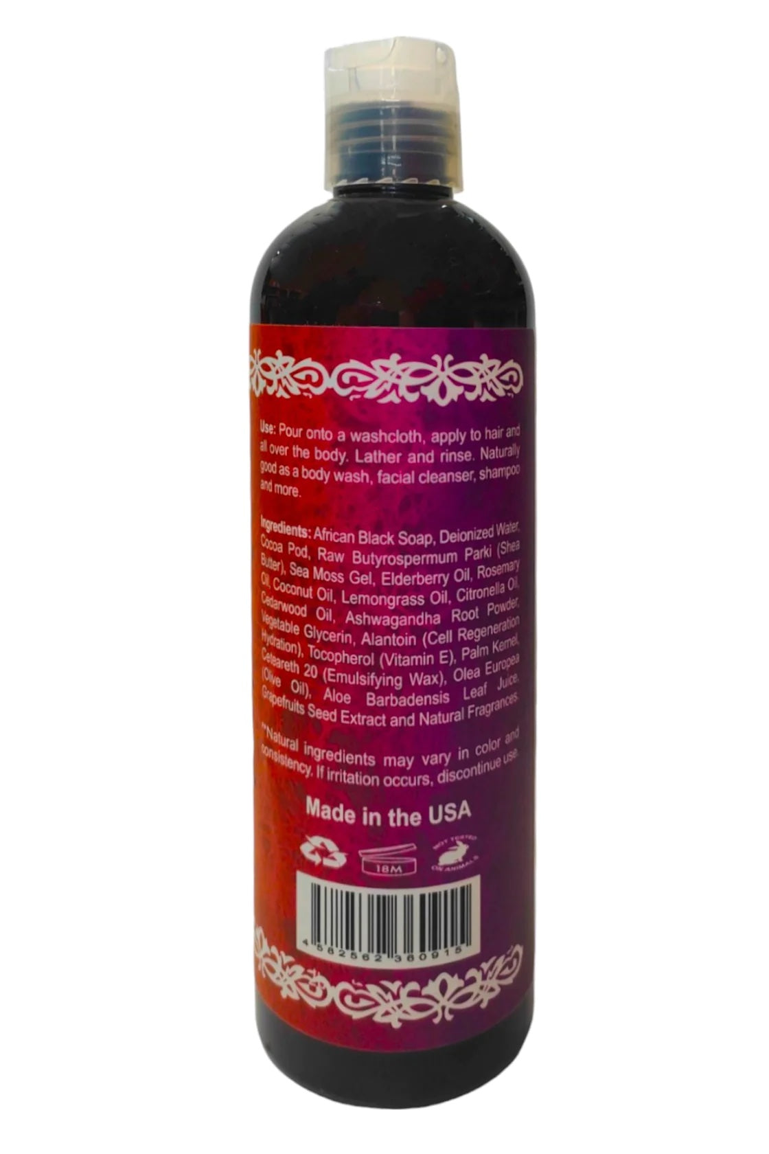 Sea Moss with Elderberry African Liquid Black Soap (13oz)